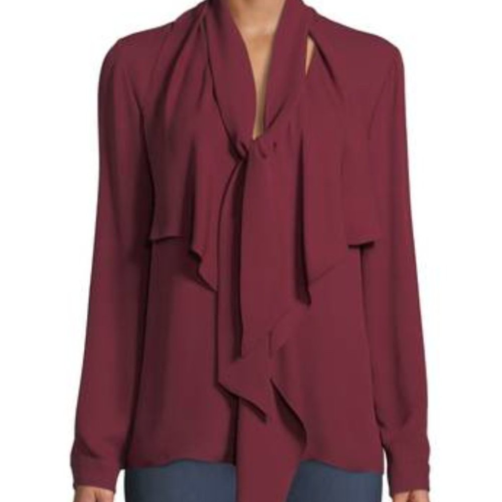 Elie Tahari "Jurnee" Ruffle Front Tie Top